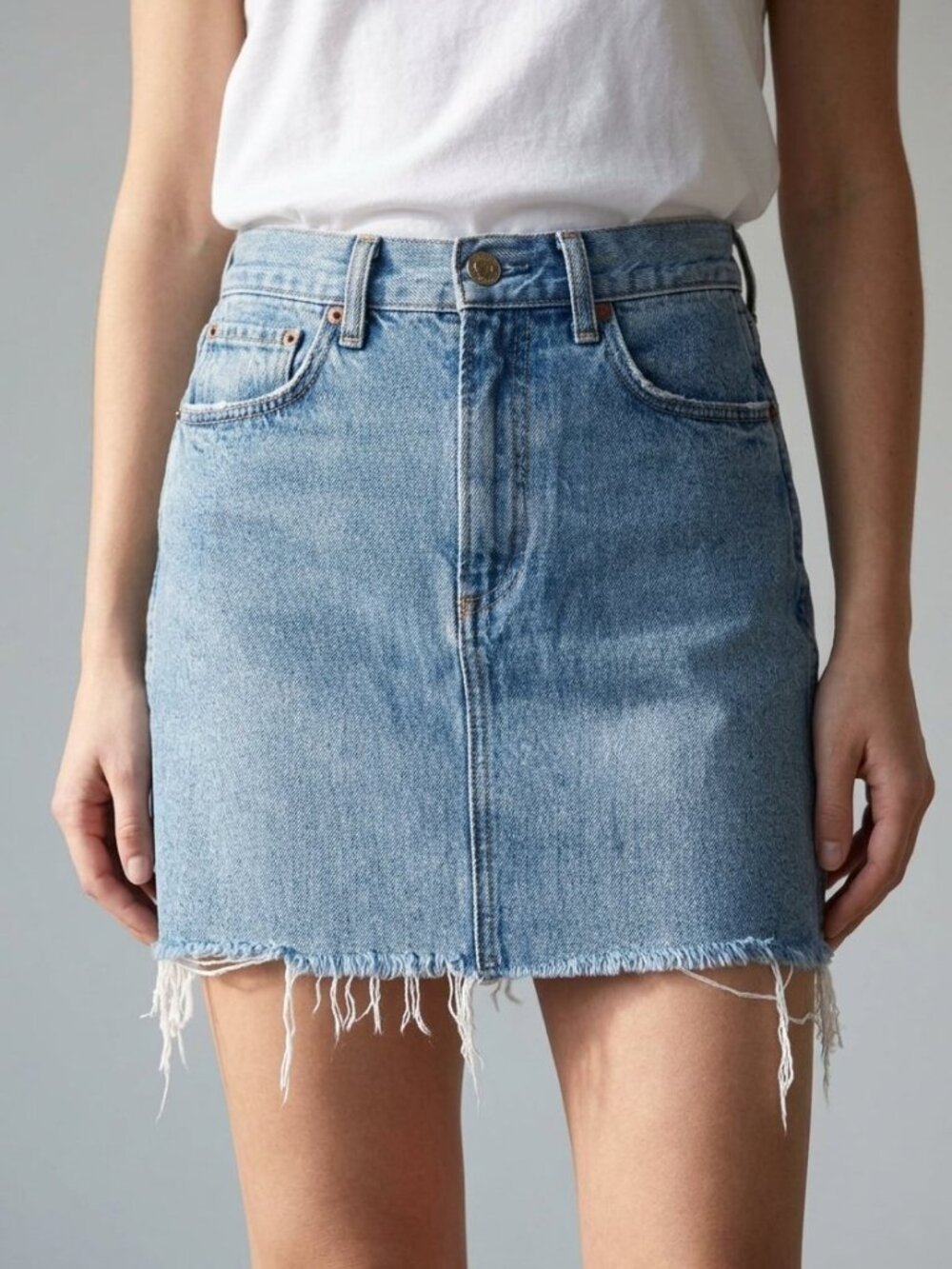 Rag & Bone Moss Denim Mini Skirt | Size 24 | Clean Levee Wash | Raw Hem